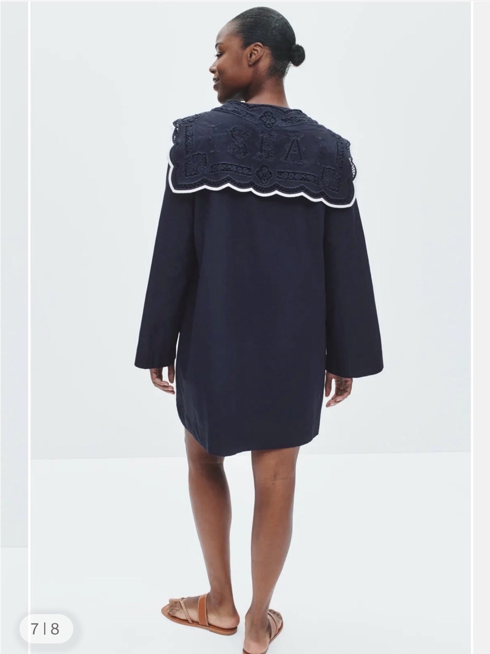 Sea New York Navy Embroidered Tie-Front Dress with Contrast Trim - Picture 7 of 8